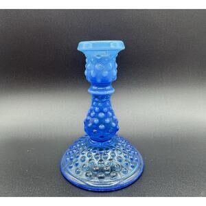 Fenton Blue Opalescent Glass Candlestick Candle Holder Hobnail Graduated Blue